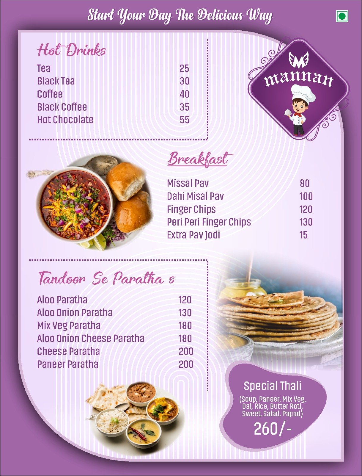 Menu Page 1 - Starters & Tandoori Specialties